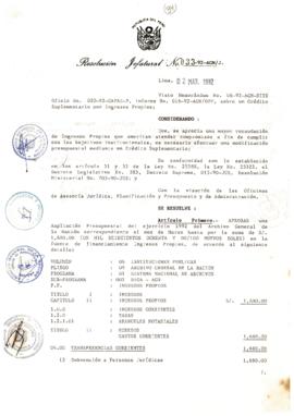 Resolución Jefatural N° 033-1992/AGN/J