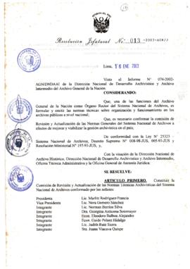 Resolución Jefatural N° 013-2003-AGN/J