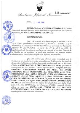 Resolución Jefatural N° 116-2004-AGN/J