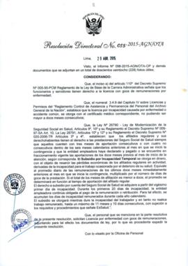 Resolución Directoral N° 015-2015-AGN/OTA