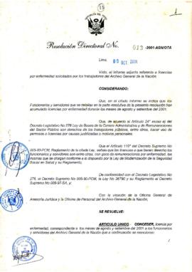 Resolución Directoral N° 013-2001-AGN/OTA