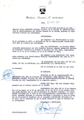 Resolución Directoral N° 72-87-AGN-OA