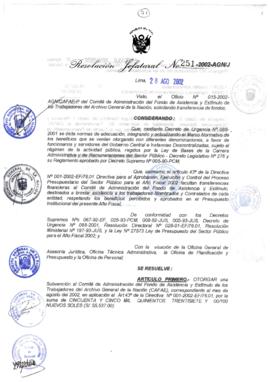 Resolución Jefatural N° 251-2002/AGN/J