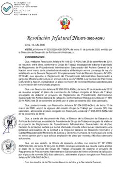 Resolución Jefatural N° 073-2020-AGN/J