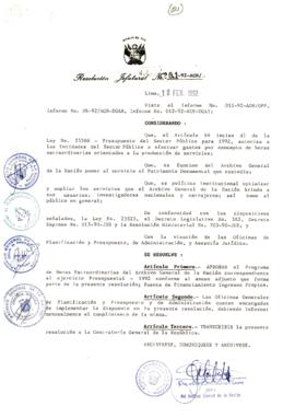 Resolución Jefatural N° 020-1-1992/AGN/J