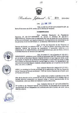 Resolución Jefatural N° 020-2016-AGN/J