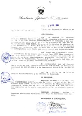 Resolución Jefatural N° 036-1996/AGN/J