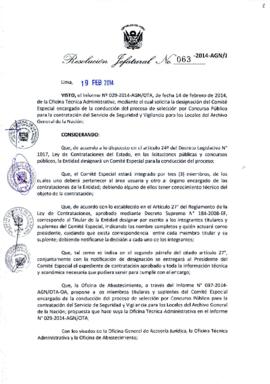 Resolución Jefatural N° 063-2014-AGN/J