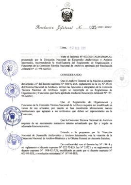 Resolución Jefatural N°035-2001/AGN/J