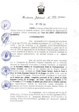 Resolución Jefatural N°052-2001/AGN/J