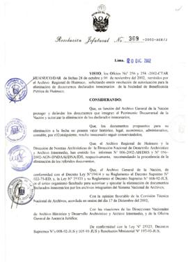 Resolución Jefatural N° 369-2002/AGN/J