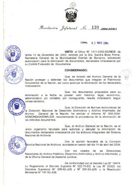 Resolución Jefatural N° 130-2004-AGN/J