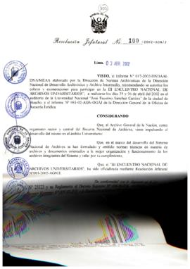 Resolución Jefatural N° 100-2002/AGN/J